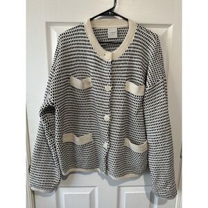 Varley Unisex Beige Geometric Cotton Cardigan Button Long Sleeve Size X-Large